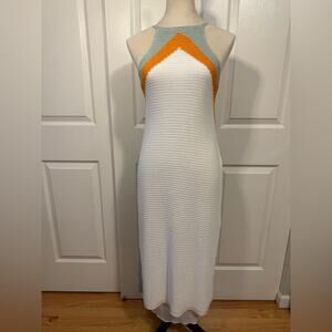 Pink Diamond Knit Maxi Dress Y2K Colorblock Halter Beach Surf Dress White Size S